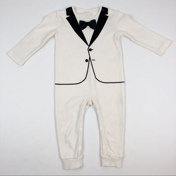 Kids The Tiny Universe Tiny Tuxedo Romper - White - Picture 2 of 8